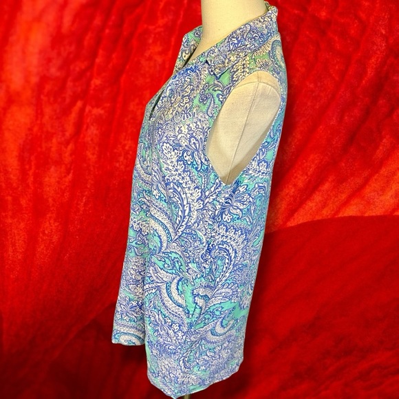Cynthia Rowley 100% Linen Collared Sleeveless Pullover Dress in Mint Paisley 8 - Picture 5 of 12